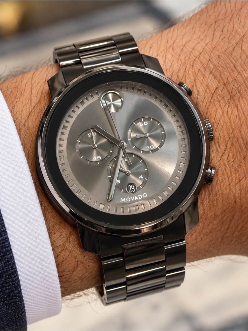 Movado Gunmetal Gray Stainless Steel Chronograph Watch